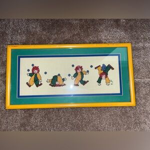 Framed Clown Cross-Stitch Art 1984